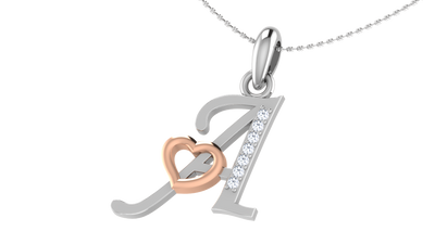 Diamond and Gold Initial pendants w/ solid heart - Multi color captions available