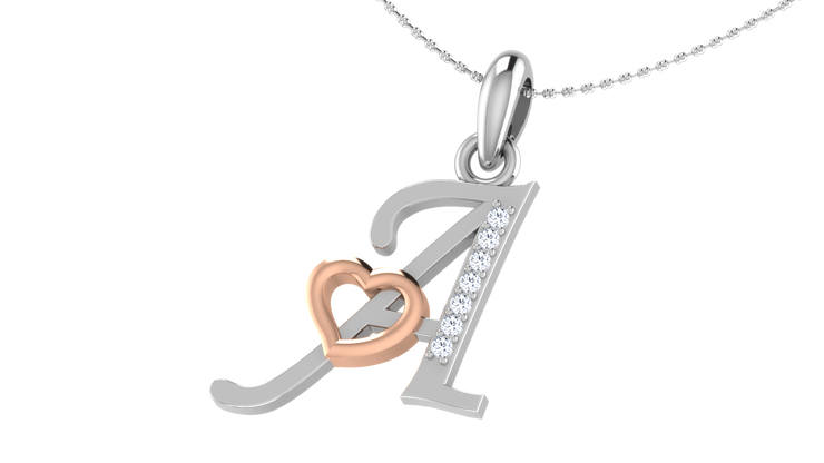 Diamond and Gold Initial pendants w/ solid heart - Multi color captions available