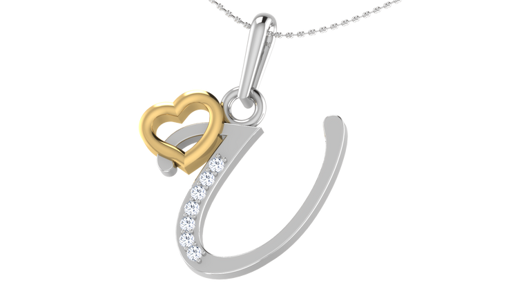 Diamond and Gold Initial pendants w/ solid heart - Multi color captions available