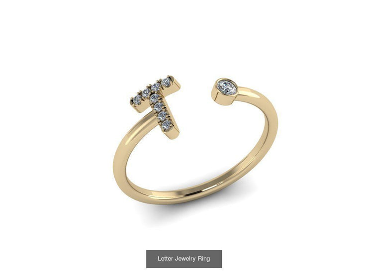 10k Yellow Gold Diamond Ring w/ Gold Band and Diamond Letter - Diamond Initial Ring