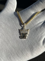 Solid Gold Initial Pendant w/ Diamond Crown and Bail - 10k and 14k Initial Pendant - Diamond Crown Initial Pendant - A-Z Available