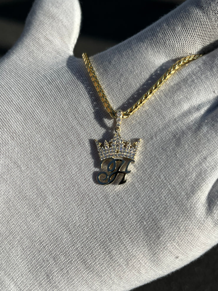 Solid Gold Initial Pendant w/ Diamond Crown and Bail - 10k and 14k Initial Pendant - Diamond Crown Initial Pendant - A-Z Available