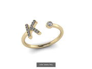 10k Yellow Gold Diamond Ring w/ Gold Band and Diamond Letter - Diamond Initial Ring