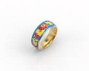 10k 14k 18k Solid Gold Ring with Colored Enamel Flower Pattern