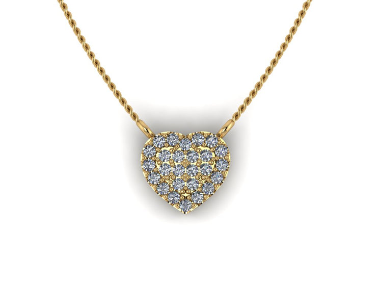 10k 14k Solid Diamond Heart Charm w/ Cuban Link Chain - Diamond heart necklace