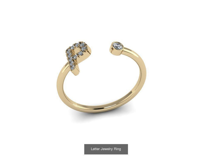10k Yellow Gold Diamond Ring w/ Gold Band and Diamond Letter - Diamond Initial Ring