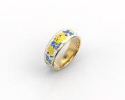 10k 14k 18k Solid Gold Ring with Colored Enamel Flower Pattern