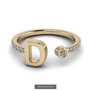 10k 14k 18k Gold Initial Ring w/ Diamond Band
