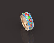 10k 14k 18k Solid Gold Ring with Colored Enamel Flower Pattern