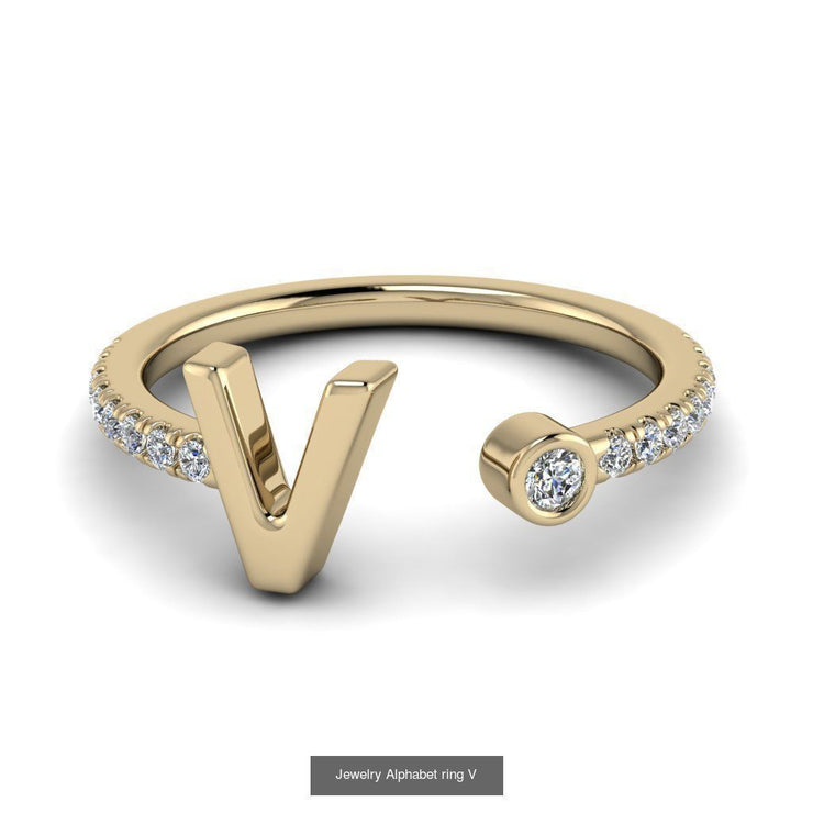 10k 14k 18k Gold Initial Ring w/ Diamond Band