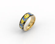 10k 14k 18k Solid Gold Ring with Colored Enamel Flower Pattern