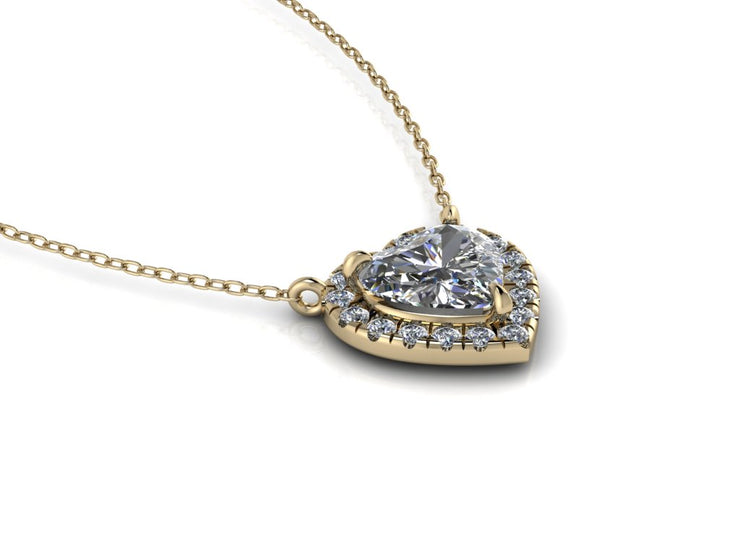 14k Heart Shaped Diamond Center Necklace - Heart Halo w/ Center Heart