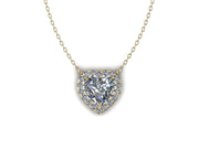 14k Heart Shaped Diamond Center Necklace - Heart Halo w/ Center Heart