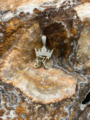 Solid Gold Initial Pendant w/ Diamond Crown and Bail - 10k and 14k Initial Pendant - Diamond Crown Initial Pendant - A-Z Available