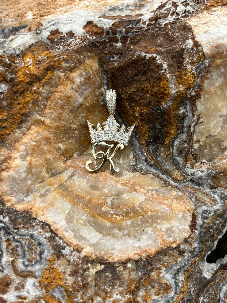 Solid Gold Initial Pendant w/ Diamond Crown and Bail - 10k and 14k Initial Pendant - Diamond Crown Initial Pendant - A-Z Available