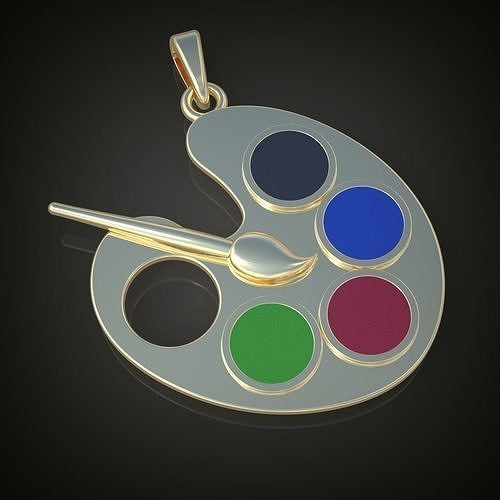 22k Solid Gold Artist Palette Enamel Pendant w/ Rope Chain