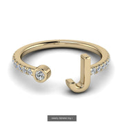 10k 14k 18k Gold Initial Ring w/ Diamond Band