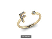 10k Yellow Gold Diamond Ring w/ Gold Band and Diamond Letter - Diamond Initial Ring