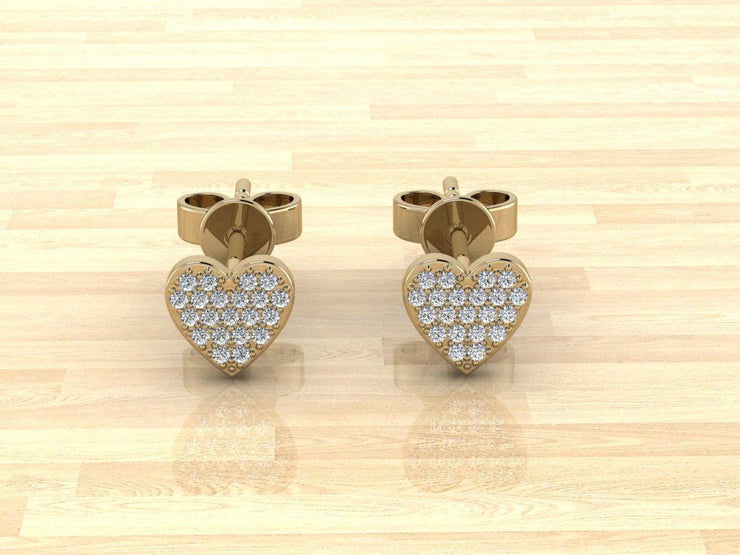 14k Solid Gold Heart Shaped Flat Diamond Stud Earrings