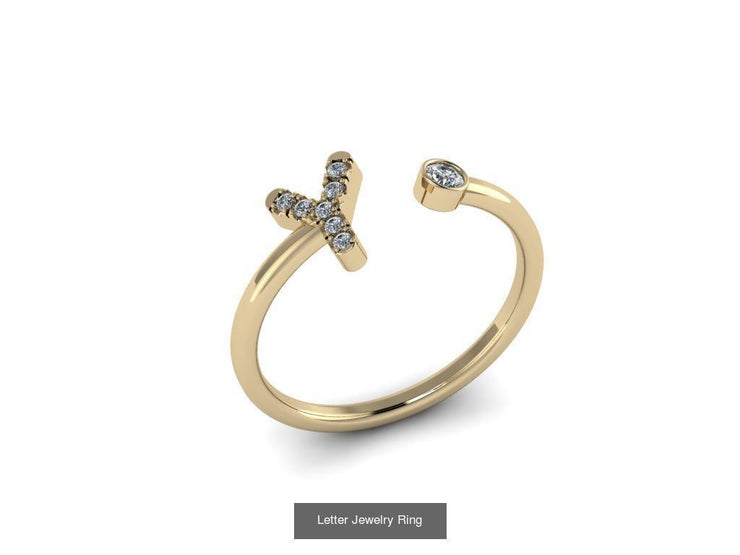 10k Yellow Gold Diamond Ring w/ Gold Band and Diamond Letter - Diamond Initial Ring