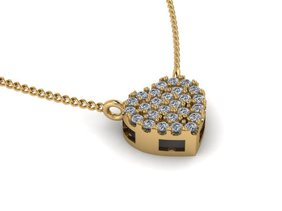 10k 14k Solid Diamond Heart Charm w/ Cuban Link Chain - Diamond heart necklace