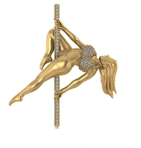 Diamond Pole Dancer Pendant w/ Rotating Diamond Bail - Diamond Pole Dancer #1 of 5 - Spinning Ballerina Charm