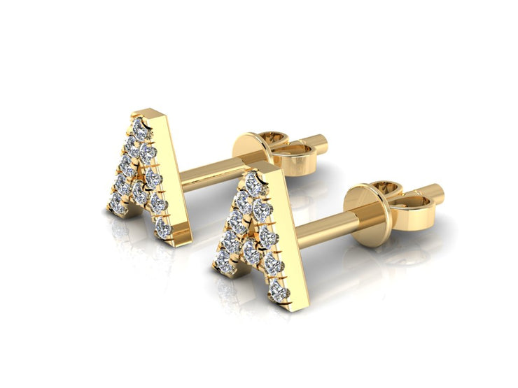 14k Diamond Initial Stud Earrings - Letters A-Z Available