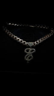 Solid Rose Gold Diamond Initial Pendant w/ White Gold Top Layer -Two Layer Two Tone Solid Gold Diamond Initial Pendants - Diamond Initial Pendant w/ Miami Cuban Link Chain