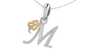 Diamond and Gold Initial pendants w/ solid heart - Multi color captions available