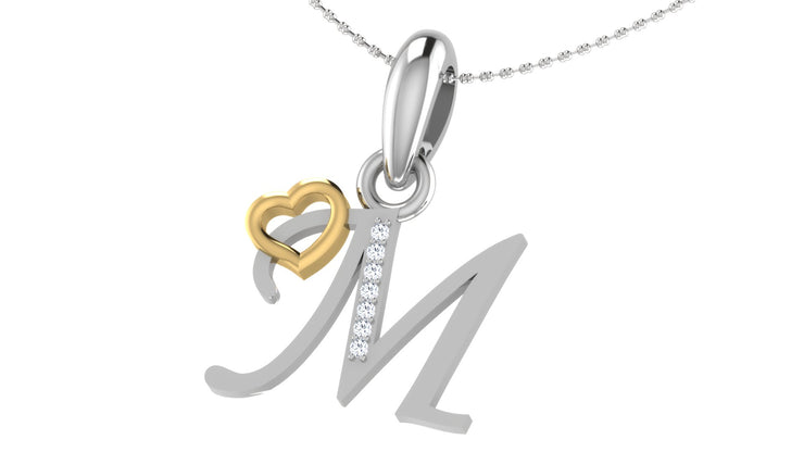 Diamond and Gold Initial pendants w/ solid heart - Multi color captions available