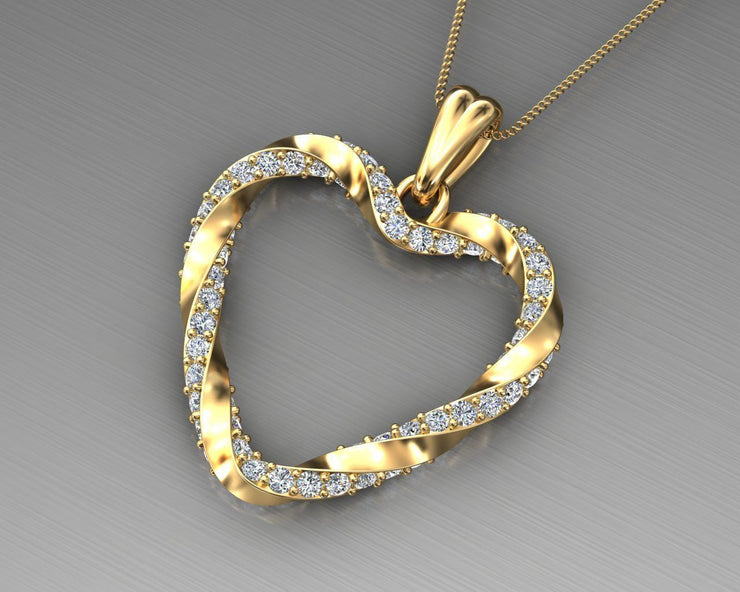 14k Twisted Diamond Heart Pendant w/ Cable Link Chain