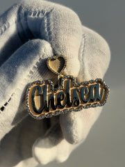 Custom Designed Solid Gold Diamond & Enamel Trimmed Name Pendant w/ Customizable Diamond Bail or Hidden Bail