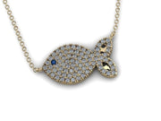 Diamond Gold Fish Charm w/ Cable Link Chain- Fish Pavé Mini Pendant