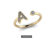 10k Yellow Gold Diamond Ring w/ Gold Band and Diamond Letter - Diamond Initial Ring