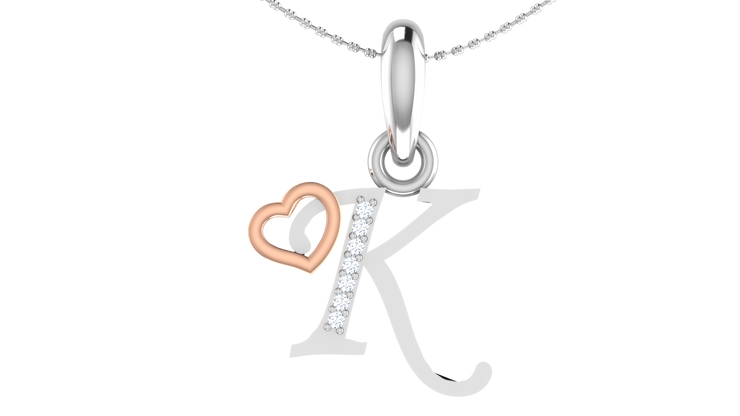 Diamond and Gold Initial pendants w/ solid heart - Multi color captions available