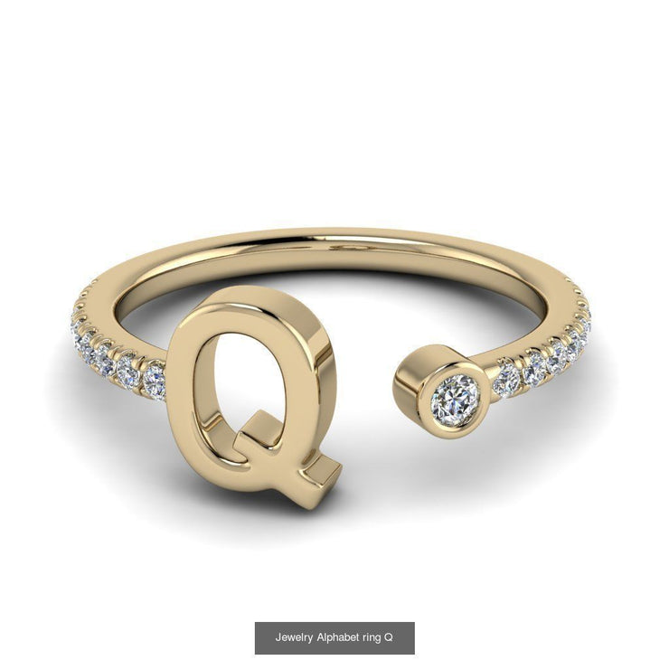 10k 14k 18k Gold Initial Ring w/ Diamond Band