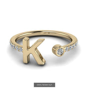 10k 14k 18k Gold Initial Ring w/ Diamond Band