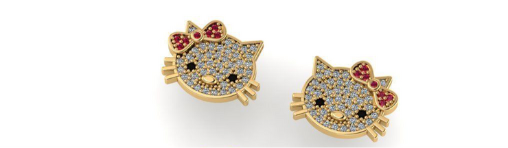 10k 14k Diamond Hello Kitty Charm + Ring + Earring Collection - Custom Hello Kitty