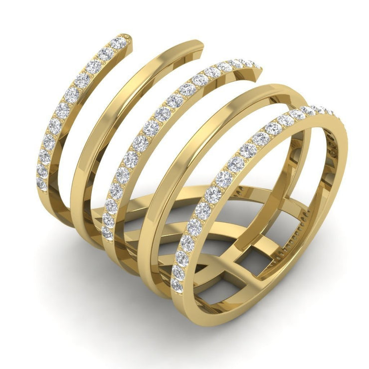 10k 14k 18k Natural Diamond Long Finger Twisted Ring - Twisted Diamond & Gold - Wrap Around Ring