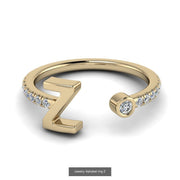 10k 14k 18k Gold Initial Ring w/ Diamond Band