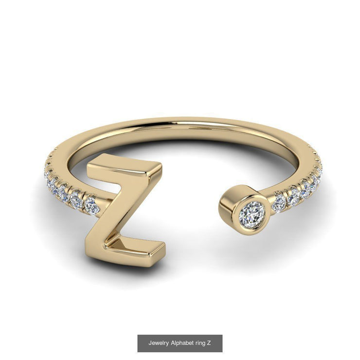 10k 14k 18k Gold Initial Ring w/ Diamond Band