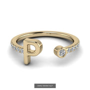 10k 14k 18k Gold Initial Ring w/ Diamond Band