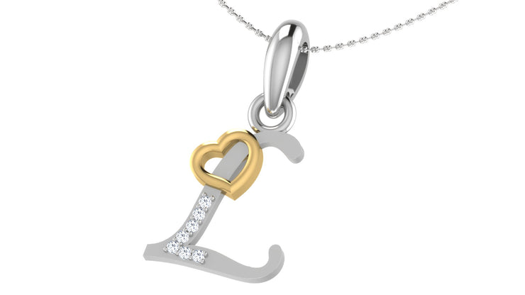 Diamond and Gold Initial pendants w/ solid heart - Multi color captions available