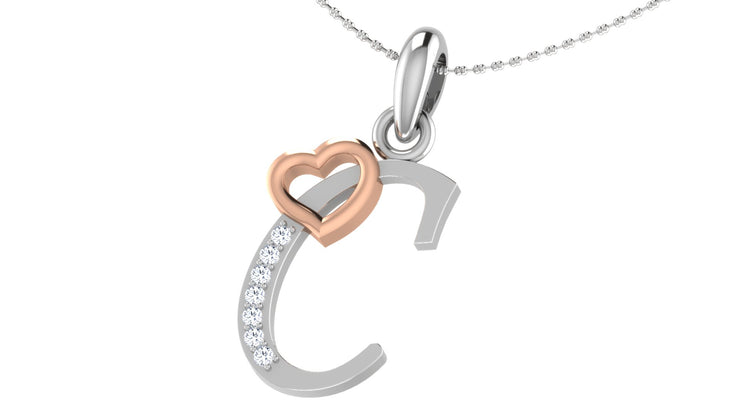 Diamond and Gold Initial pendants w/ solid heart - Multi color captions available