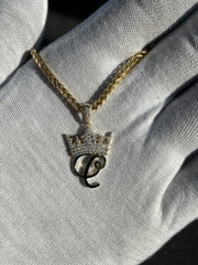 Solid Gold Initial Pendant w/ Diamond Crown and Bail - 10k and 14k Initial Pendant - Diamond Crown Initial Pendant - A-Z Available