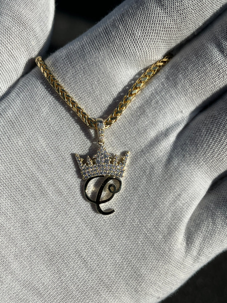 Solid Gold Initial Pendant w/ Diamond Crown and Bail - 10k and 14k Initial Pendant - Diamond Crown Initial Pendant - A-Z Available