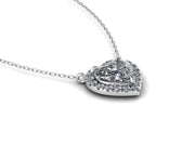 14k Heart Shaped Diamond Center Necklace - Heart Halo w/ Center Heart