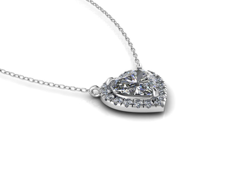 14k Heart Shaped Diamond Center Necklace - Heart Halo w/ Center Heart