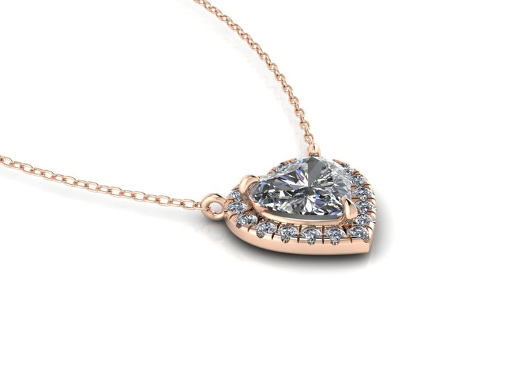 14k Heart Shaped Diamond Center Necklace - Heart Halo w/ Center Heart