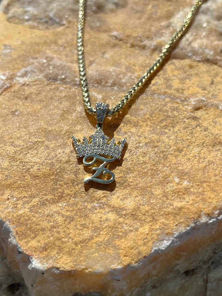 Solid Gold Initial Pendant w/ Diamond Crown and Bail - 10k and 14k Initial Pendant - Diamond Crown Initial Pendant - A-Z Available